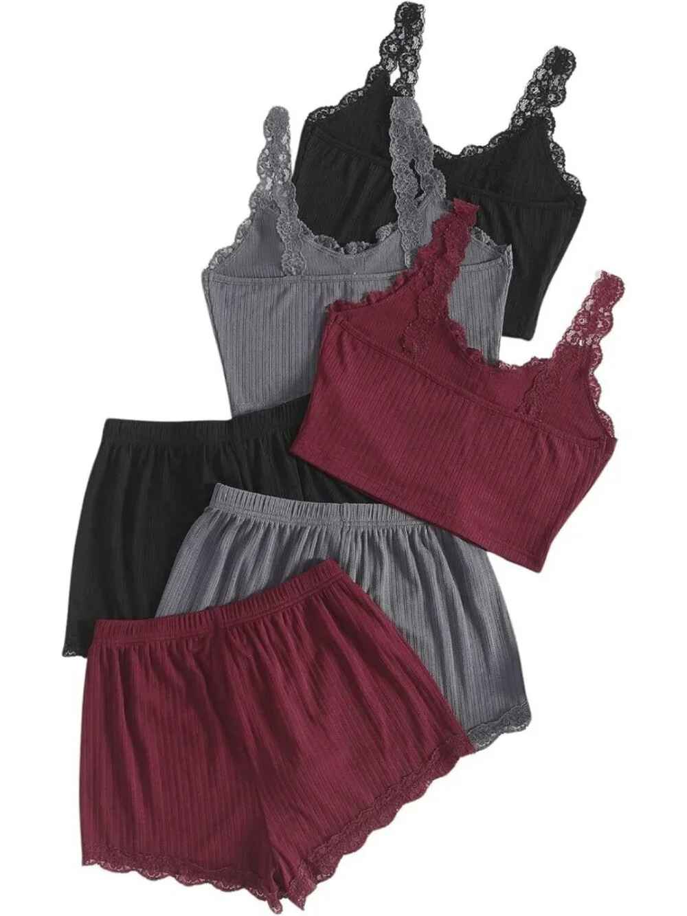 Lace Sleepwear Lounge Set - 6 Piece Women's Pajama Shorts Set for Comfort
